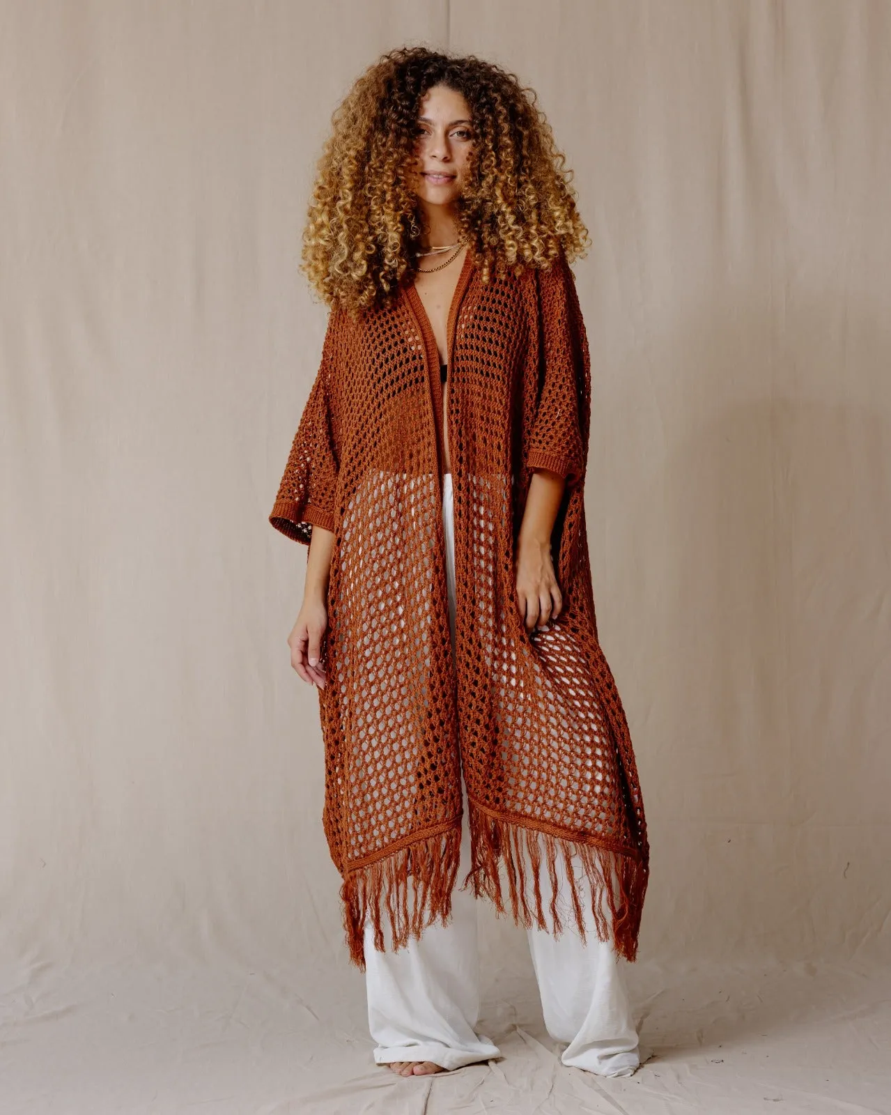 Trico Fringed Kimono Brick