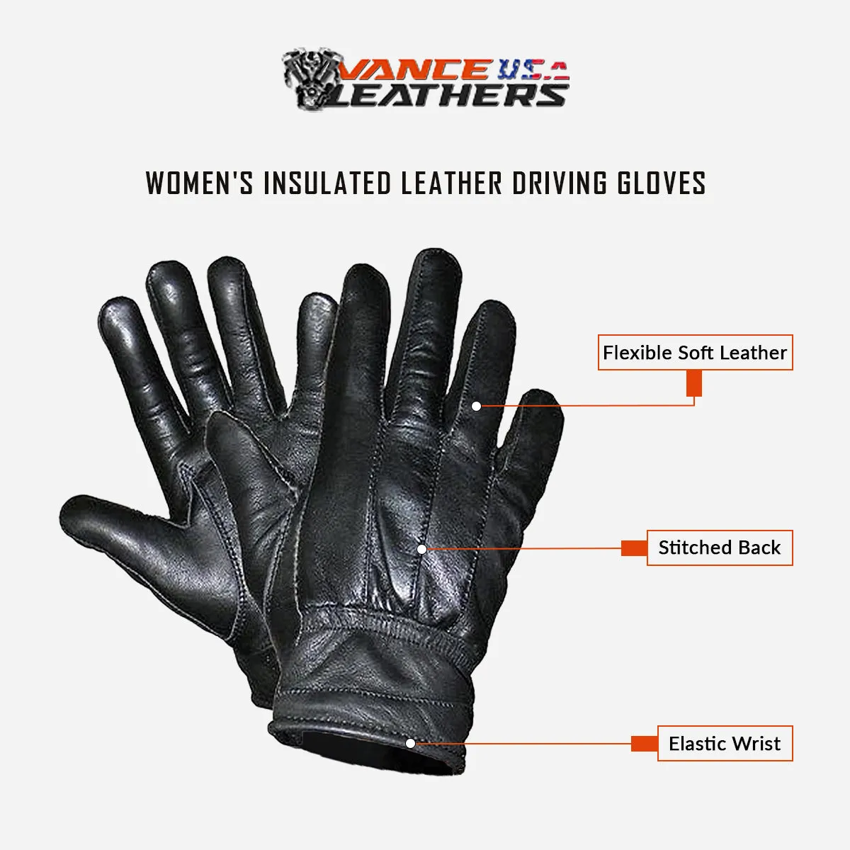 VL441 Vance Leather Ladies/Women's Insulated Driving Glove