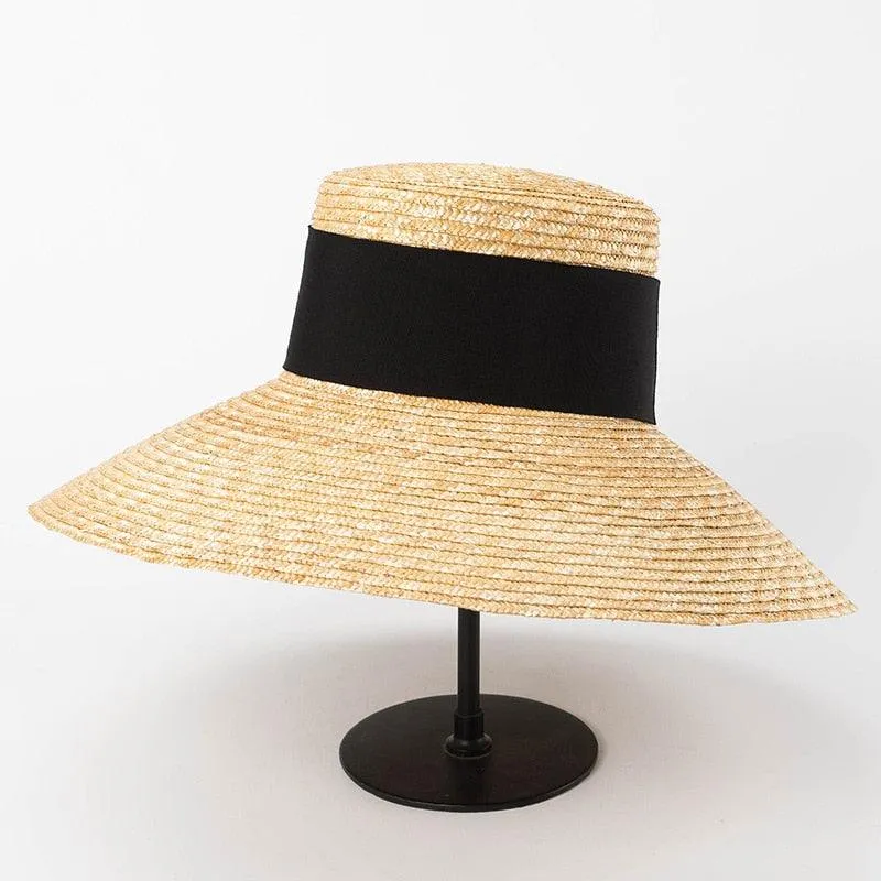 Wide Brim Beach Hats With Neck Tie For Women Large UV Protection Sun Hats Summer Big Brim Wheat Straw Hats